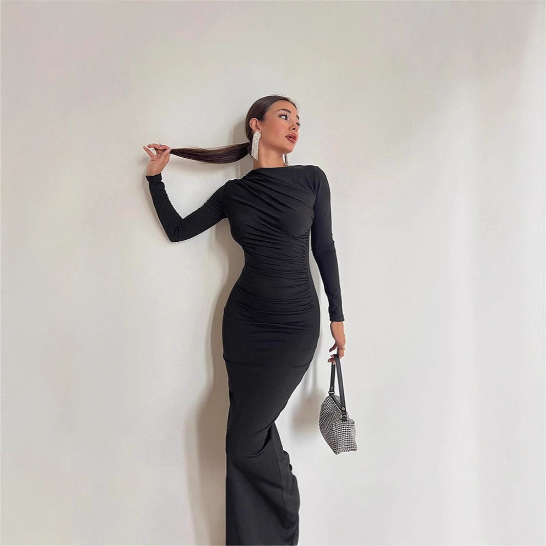 Damen Elegantes Wickelkleid mit langen Ärmeln und figurbetonendem Schnitt EB