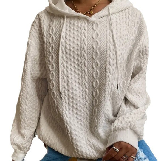 Damen Oversized Strickpullover mit kreativem Kabeleffekt und Kapuze EB