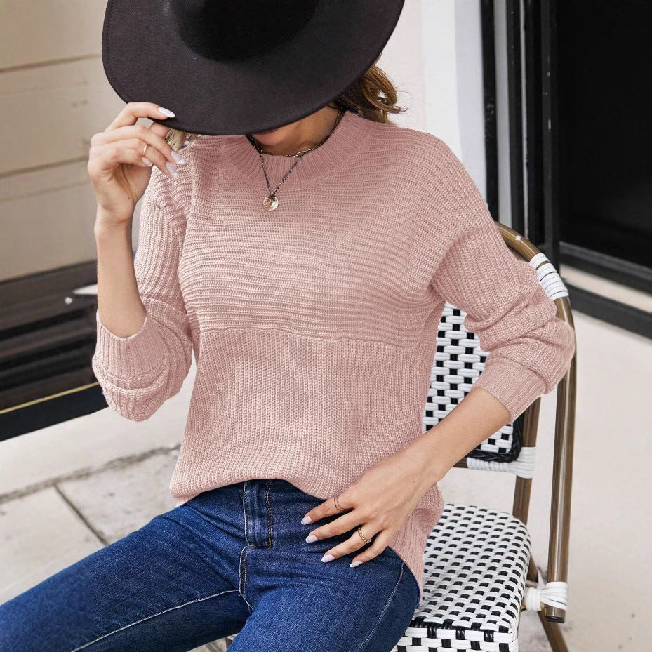 Damen modischer Grobstrickpullover mit strukturiertem Muster EB