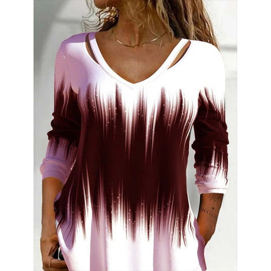 Damen Langarmshirt mit modischem V-Ausschnitt und einzigartigem Farbverlauf EB