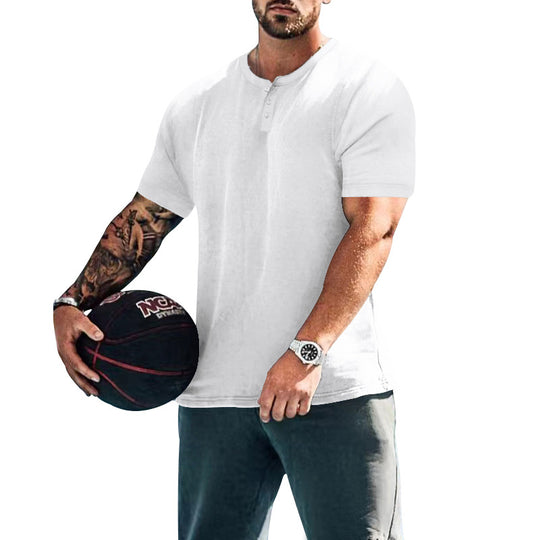 Herren lässiges Kurzarm-Henley-Shirt mit hochwertigem Baumwoll-Mix und praktischem Knopfdesign EB