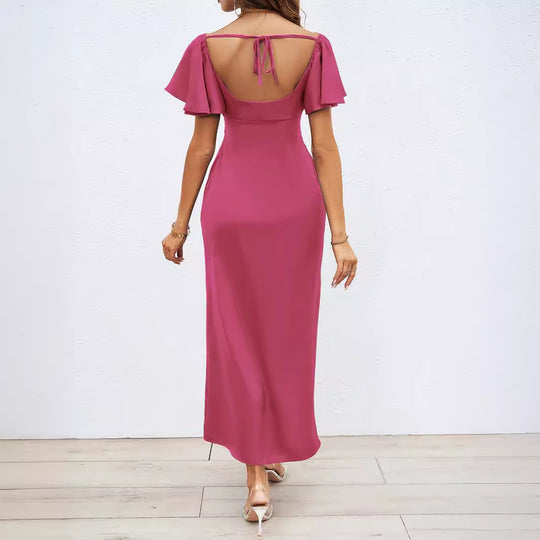 Damen Elegantes Off-Shoulder Maxikleid mit elastischem Rock und Rüschendetails EB