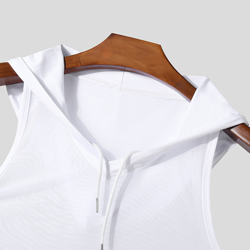 Herren Atmungsaktives Sport-Tanktop mit Kapuze und praktischer Schnürung EB