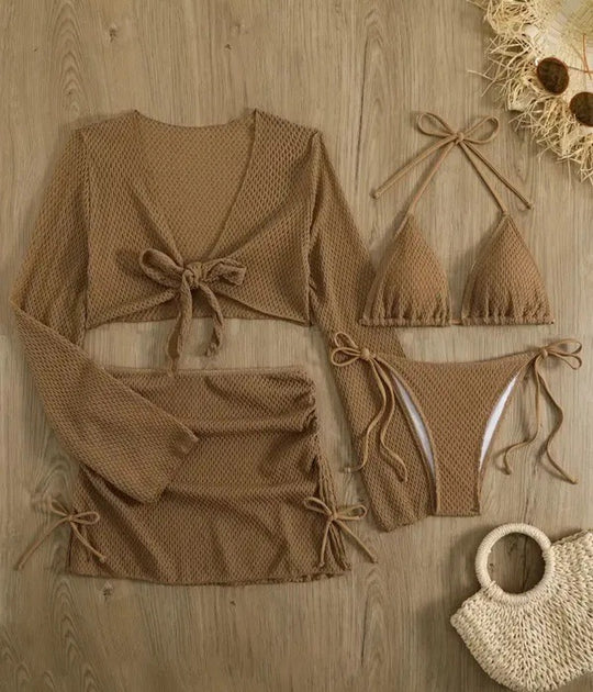 Damen luftiger Netz-Bikini mit sportlichem Cover-Up EB