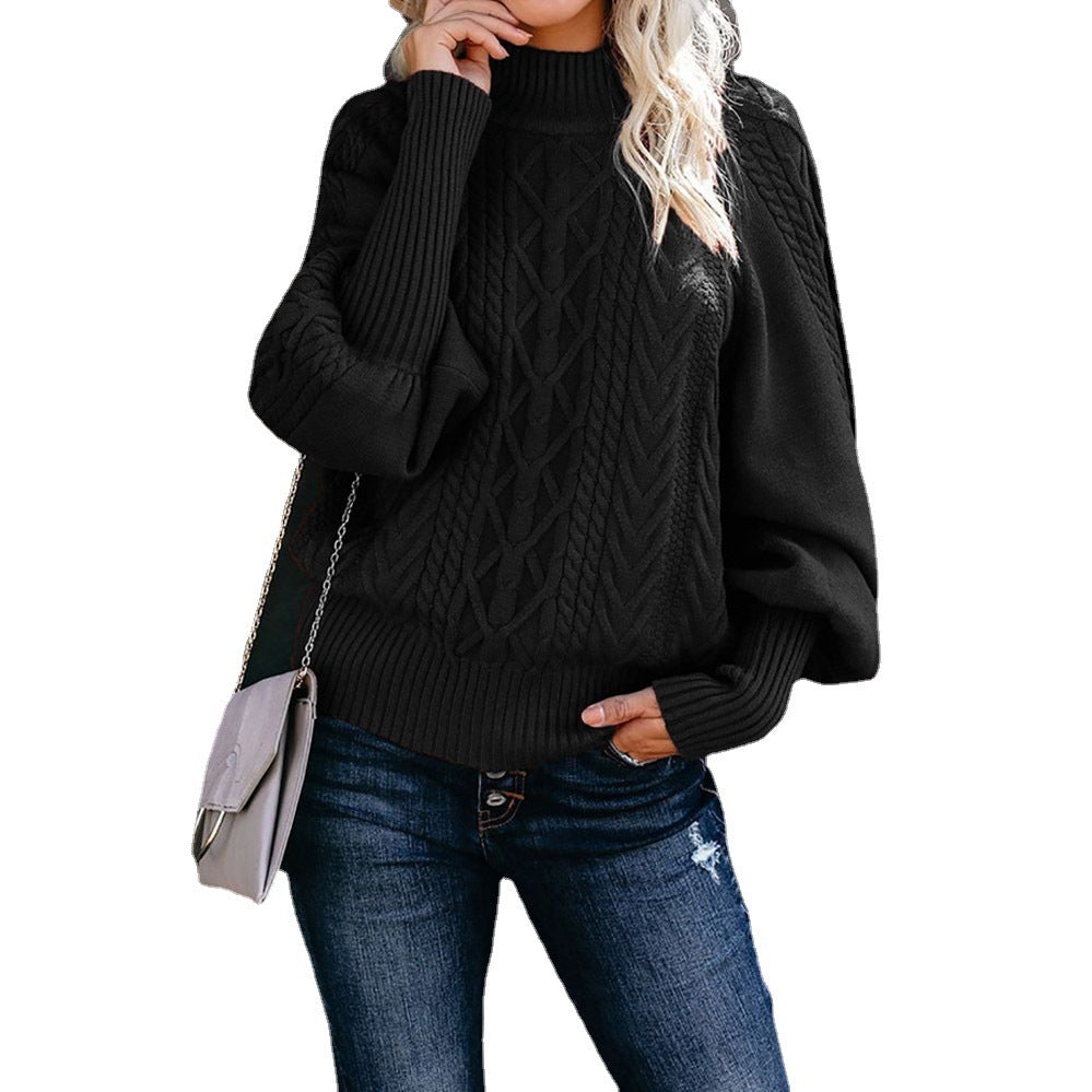 Damen Strickpullover mit hohem Kragen und strukturiertem Kabelmuster EB
