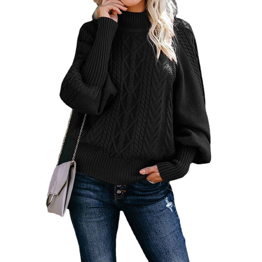 Damen Strickpullover mit hohem Kragen und strukturiertem Kabelmuster EB