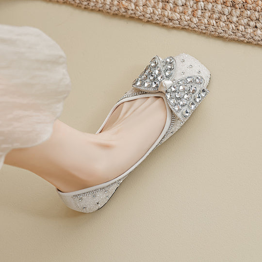 Damen Ballerinas mit funkelnden Strassapplikationen und elegantem Schleifendetail EB