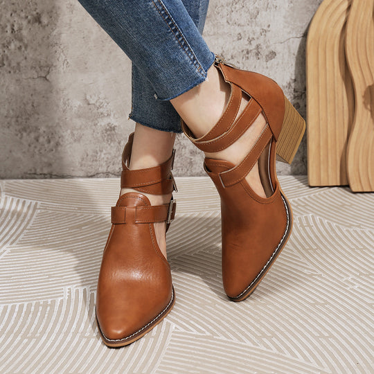 Damen elegante Ankle-Boots mit verstellbaren Schnallen EB