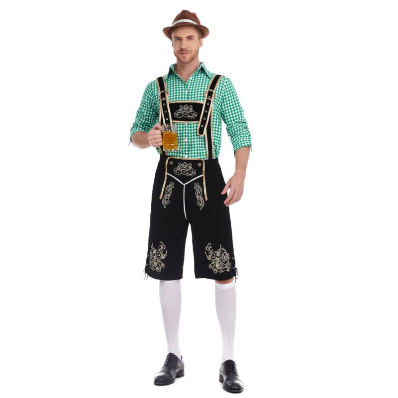 Herren nan Filzoptik-Lederhose knielang mit barocker Stickerei, verstellbaren Trägern und Dekornieten EB