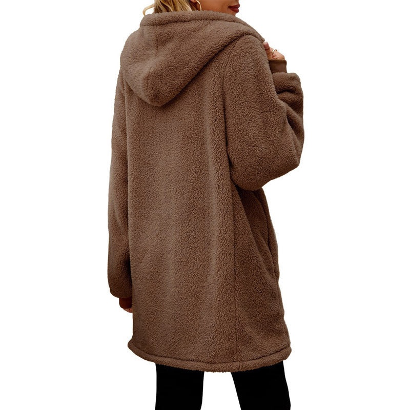 Damen Kuschelige Fleecejacke mit Kapuze und Taschen EB