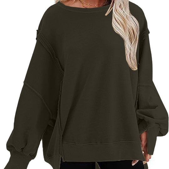 Damen Oversize Sweatshirt mit Ballonärmeln und seitlichen Schlitzen EB