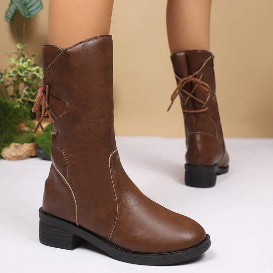 Damen Modische Stiefel mit Schnürung und seitlichem Reißverschluss EB