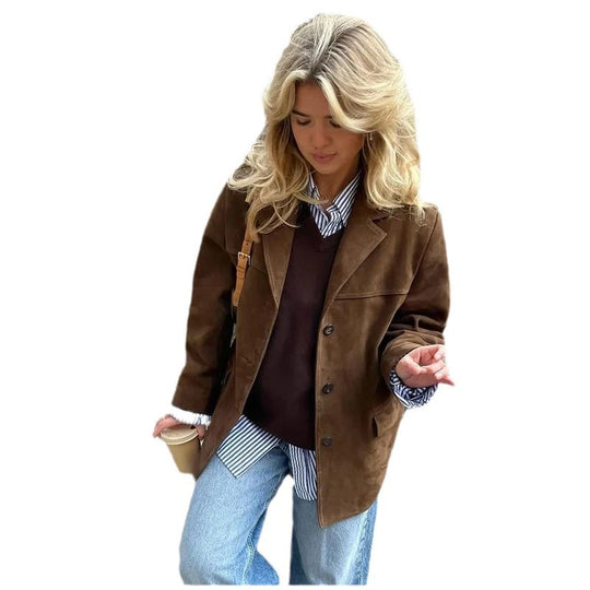 Damen Lässige Wildlederjacke im Oversized-Stil EB