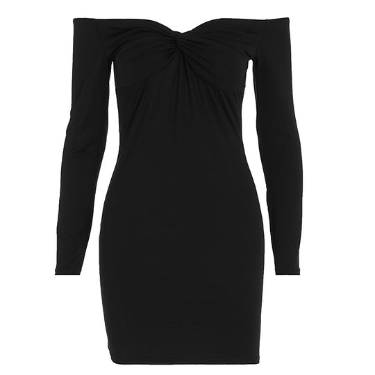 Damen Figurbetontes Kleid mit Off-Shoulder Design und Wickeloptik EB