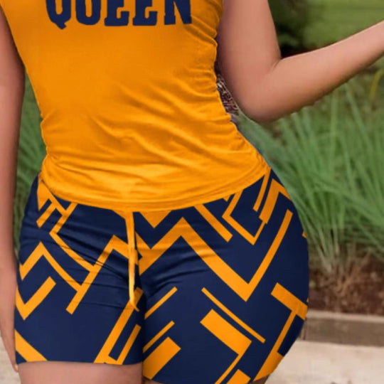 Damen Sportliches Set mit ärmellosem Oberteil und farbenfrohen Shorts EB
