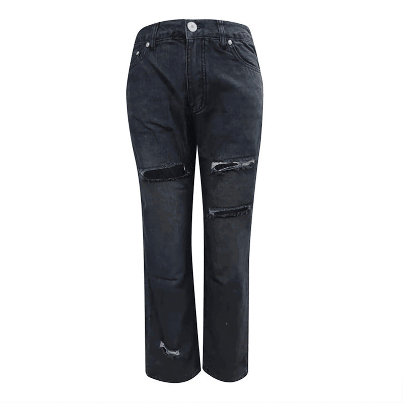 Damen modische Destroyed Jeans im lässigen Schnitt mit hohen Taschen und einzigartigen Details EB