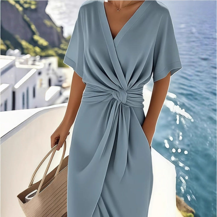 Damen Wickelkleid mit eleganter Drapierung und Seitenschlitz EB