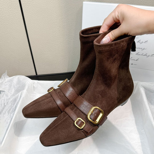 Damen Ankle Boots mit modischen Schnallen und spitz zulaufendem Design EB
