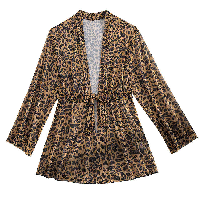 Damen luftiger Strandüberwurf mit trendy Leopardenprint EB