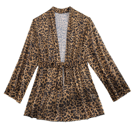 Damen luftiger Strandüberwurf mit trendy Leopardenprint EB