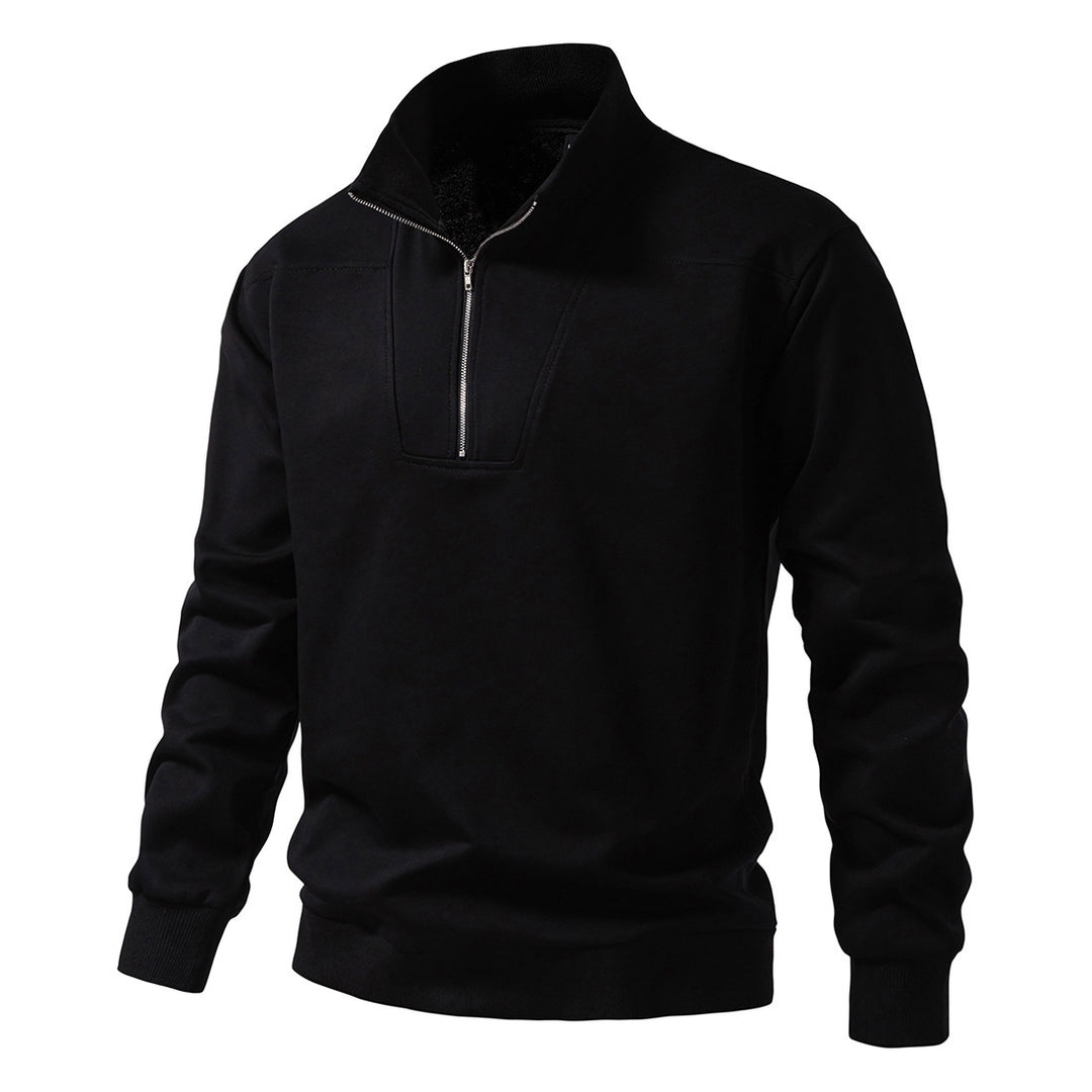 Herren modischer Stehkragenpullover mit halbem Reißverschluss und bequemer Passform EB