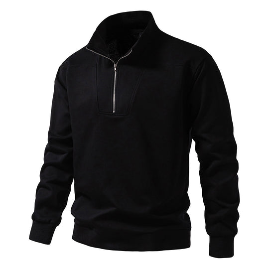 Herren modischer Stehkragenpullover mit halbem Reißverschluss und bequemer Passform EB