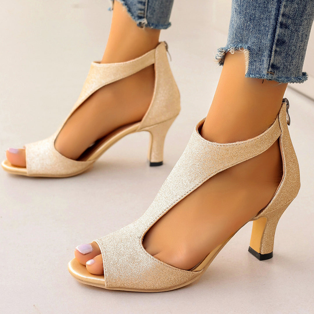 Damen Elegante High Heel Sandalen mit transparenten Einsätzen EB