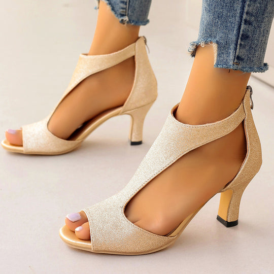 Damen Elegante High Heel Sandalen mit transparenten Einsätzen EB