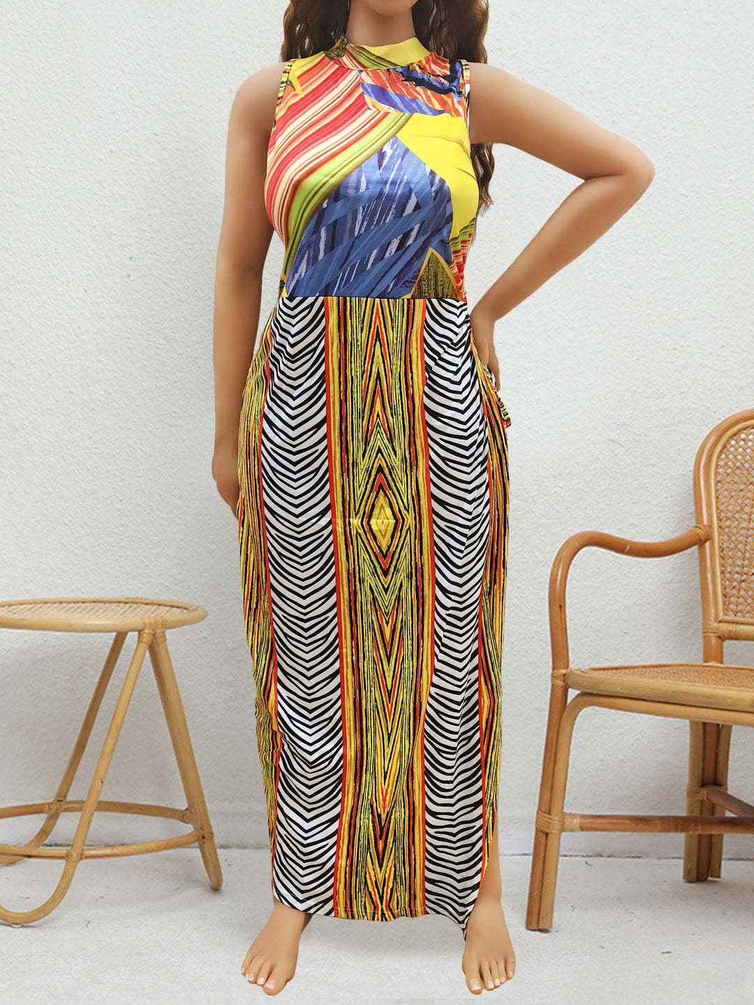 Damen Maxi-Kleid mit fröhlichem Muster EB
