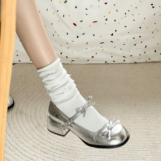 Damen elegante Ballerina-Pumps mit modischen Riemchen und dekorativen Schleifen EB