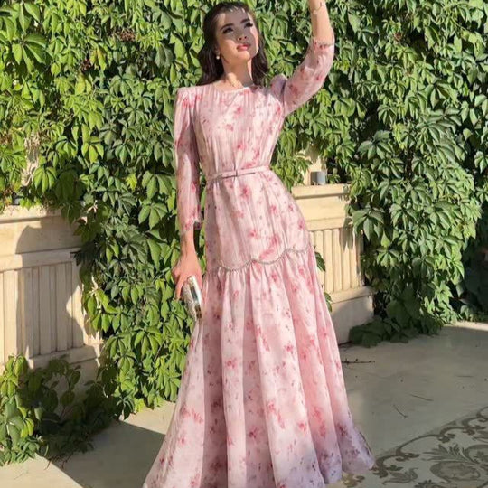 Damen Elegantes Maxikleid mit Spitzenärmeln und floralem Muster EB