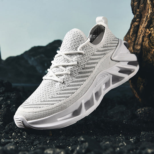 Unisex atmungsaktive Strick‑Runner mit skulpturierter Hohlkammer‑Plattform und flexibler Trail‑Laufsohle EB