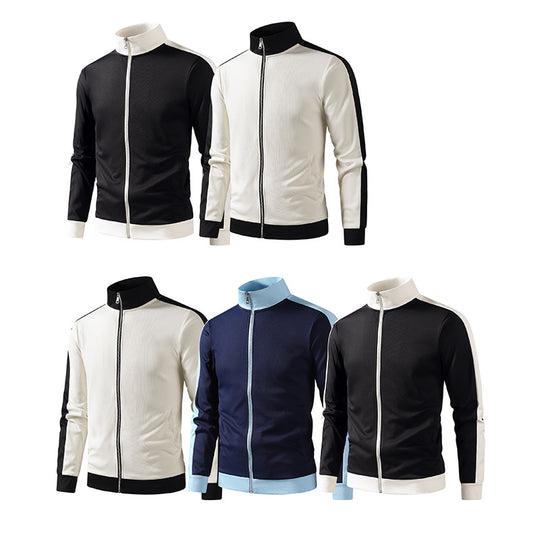 Herren retro Trainingsjacke mit Stehkragen, Kontraststreifen und sichtbarem Reißverschluss EB