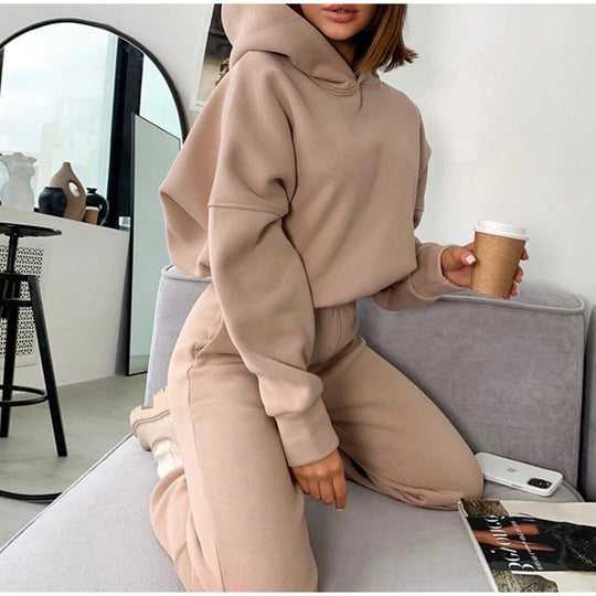 Damen nan kuscheliges Lounge-Set mit Kapuzenpullover und hoher Taillen-Jogginghose EB