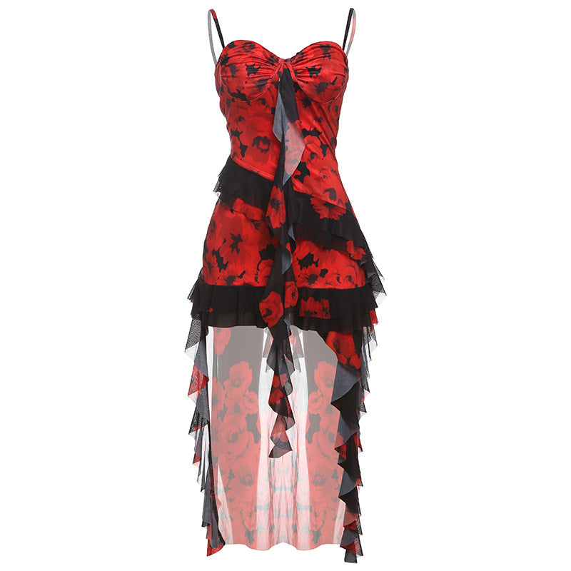 Damen Trägerloses Sommerkleid mit Chiffon-Rüschen EB