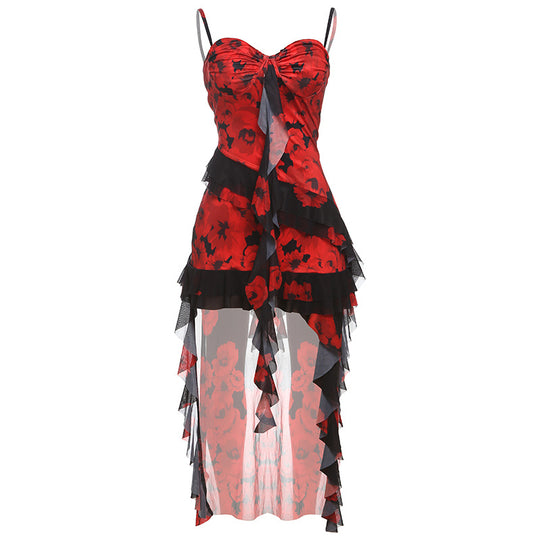 Damen Trägerloses Sommerkleid mit Chiffon-Rüschen EB