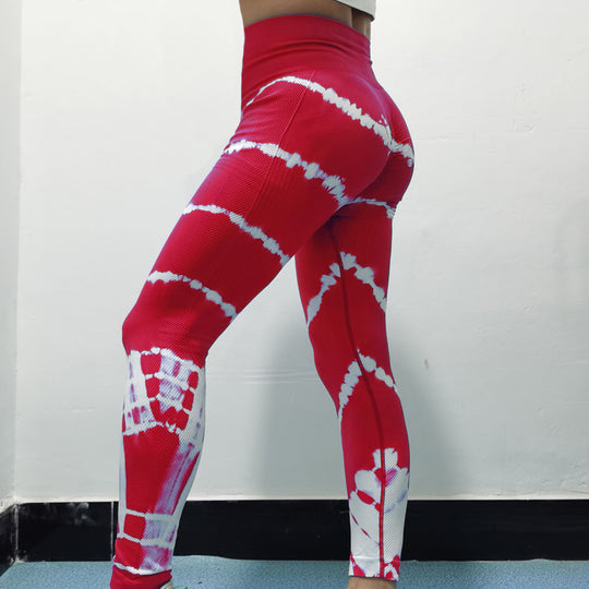Damen Sportliche Hochbund-Leggings mit auffälligem Tie-Dye-Muster EB