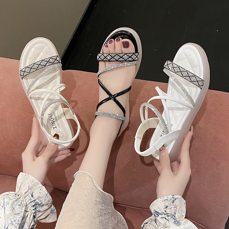 Damen Elegante und komfortable Sandalen mit dekorativem Strass-EB