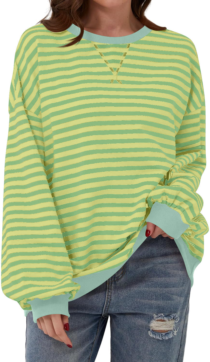 Damen Lässiger Sweatshirt mit bunten Streifen und weitem Schnitt EB