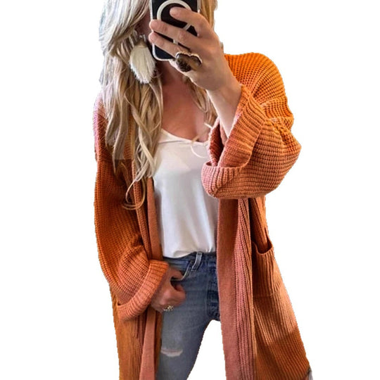 Damen luftige Strickjacke mit praktischen Taschen und lockerer Passform EB