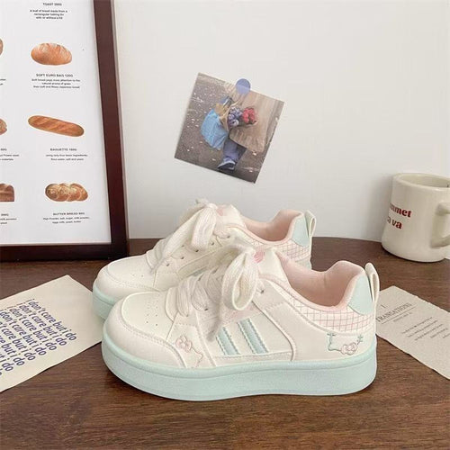 Damen Plattform Sneakers mit atmungsaktiver Obermaterialkombination und modischem Schnürdesign EB