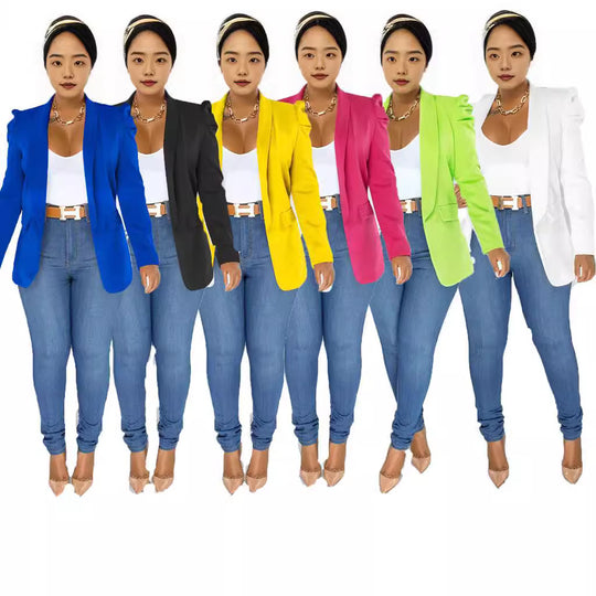 Damen taillierter Blazer mit strukturierten Schulterdetails und offenem Revers EB