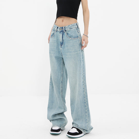 Damen Weite Denim-Jeans mit hoch tailliertem Schnitt und lässigem Design EB