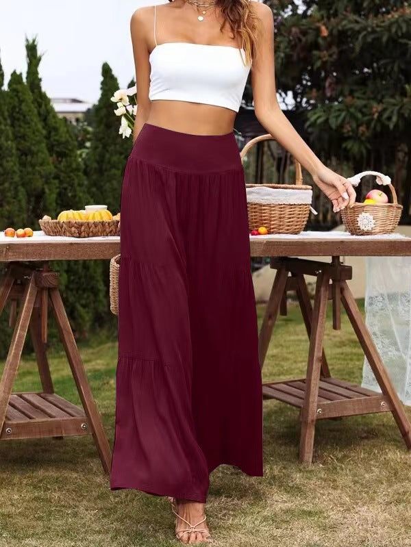 Damen weit geschnittene Sommerpalazzo-Hose mit hohem Bund und plisséierten Details EB