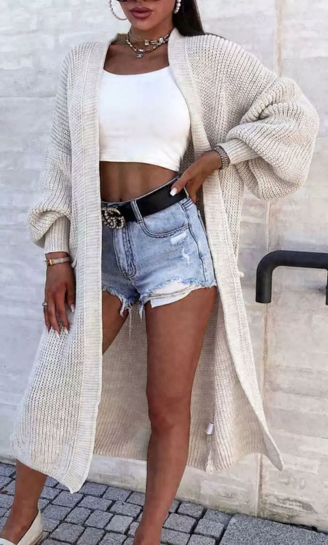 Damen Strickmantel mit weitem Schnitt und tiefen Taschen EB