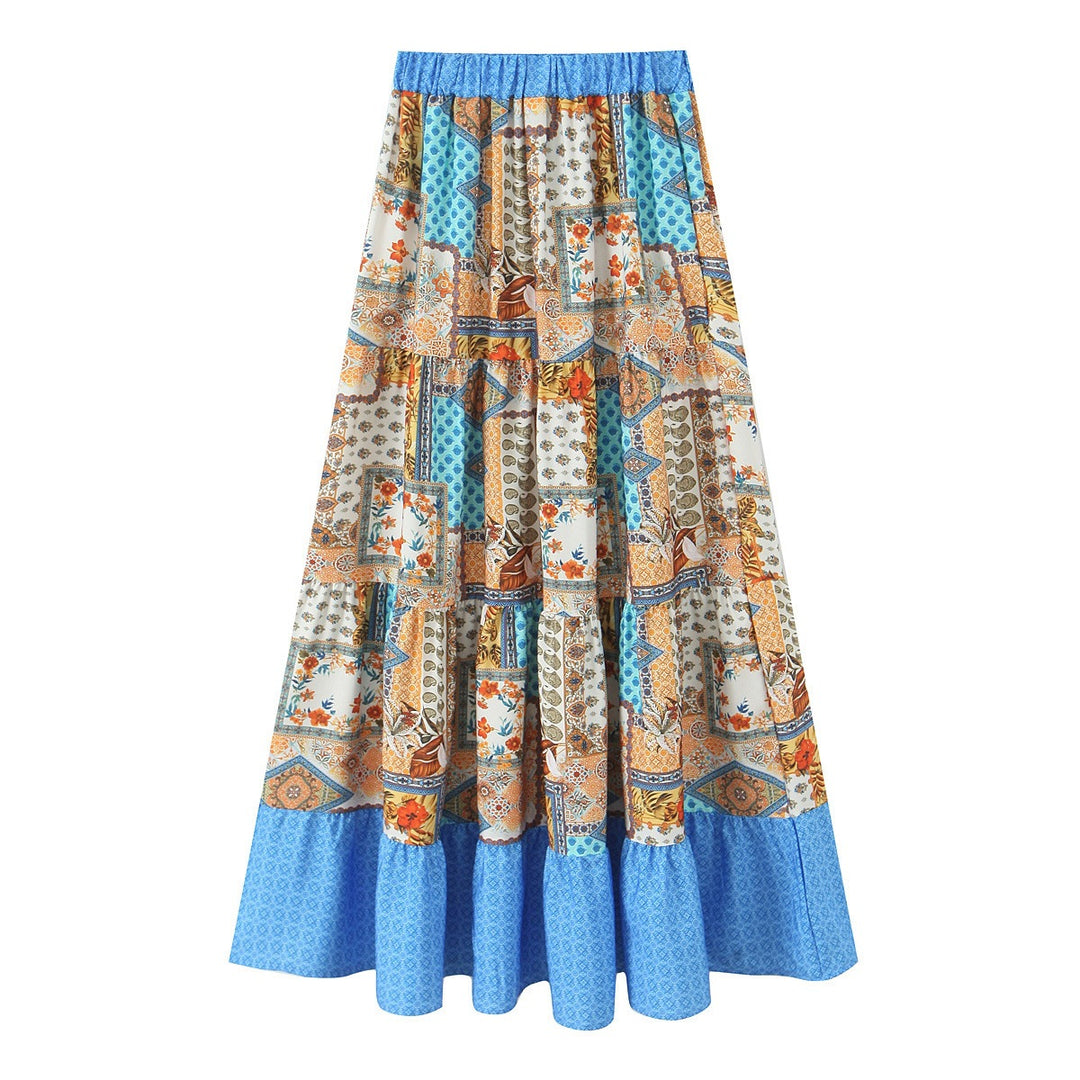 Damen Maxirock mit verspieltem Patchwork-Muster und voluminöser Silhouette EB