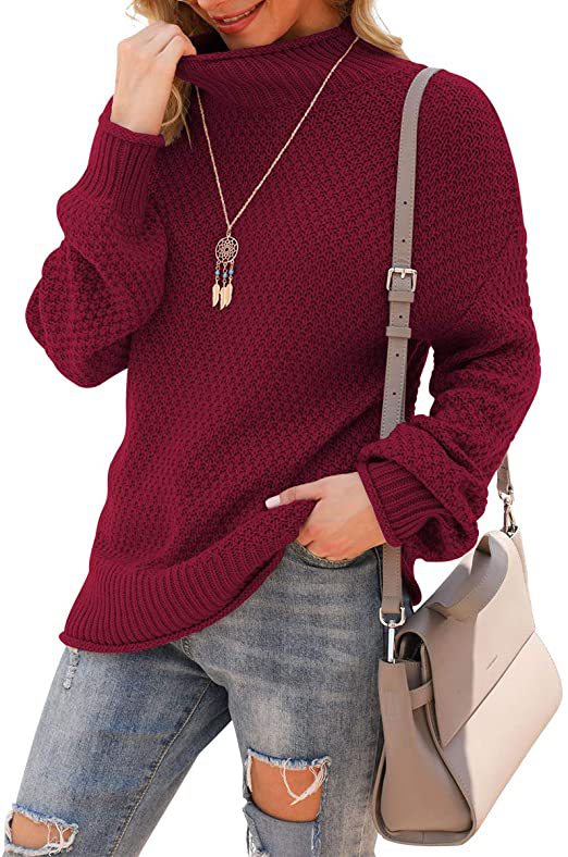 Damen Pullover mit hohem Kragen und strukturiertem Strickmuster EB