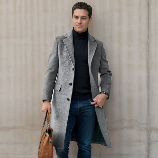 Herren eleganter lange Wool Blend Mantel EB