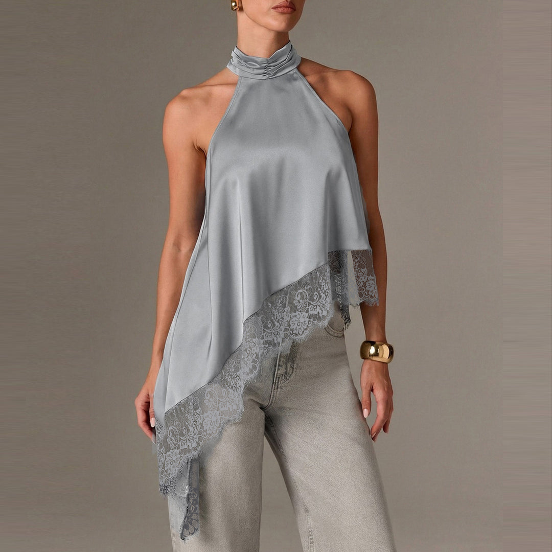 Damen luftiges Chiffon-Top mit eleganter Spitzenverzierung EB