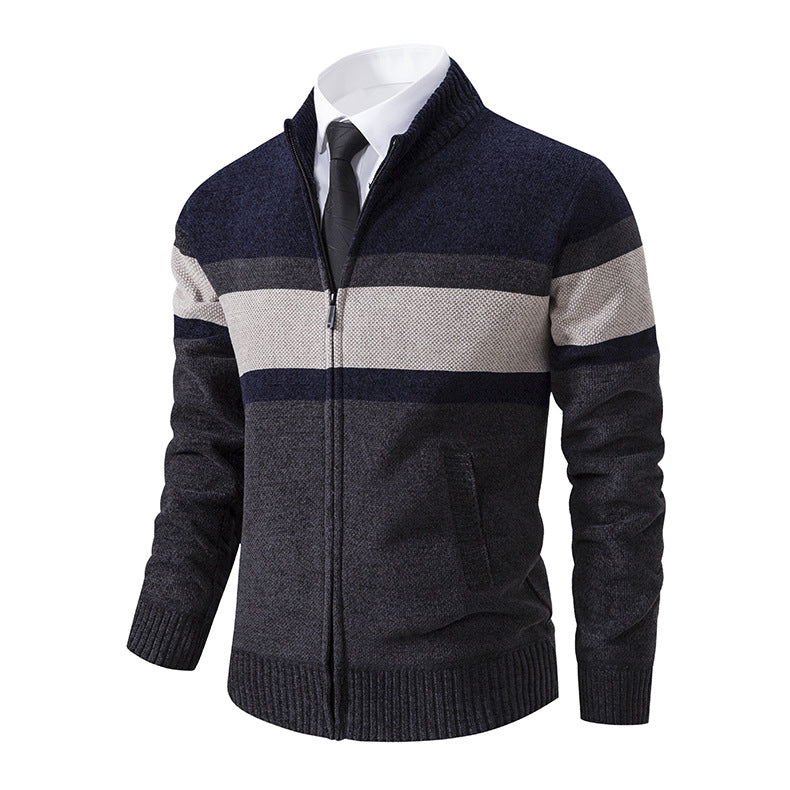 Herren Strickjacke mit hohem Kragen und innovativem Zip EB